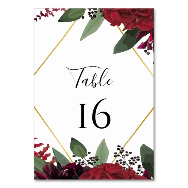 Carte de table mariage | Floral Bourgogne Marsala (Par défaut)