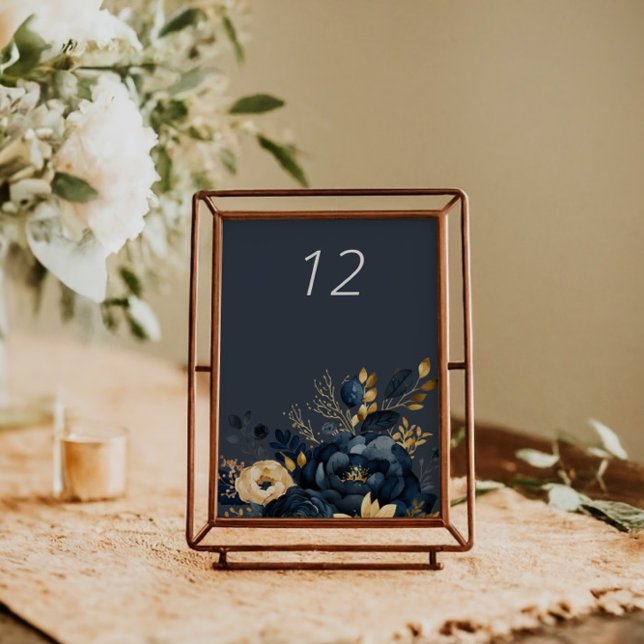 Carte de table Mariage Floral Gold Luxe Midnight (Créateur téléchargé)