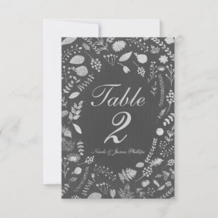 Carte de table Mariage floral gris et argent au ch