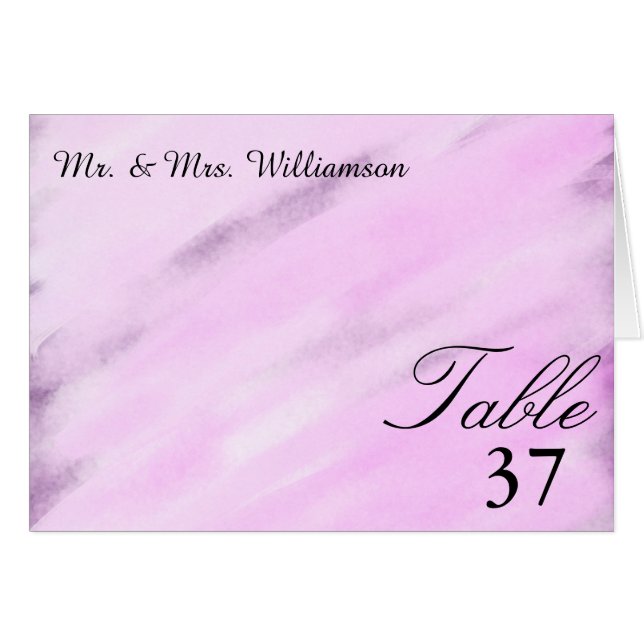 Carte de table Mariage violet à l'aquarelle floral (Devant Horizontal)