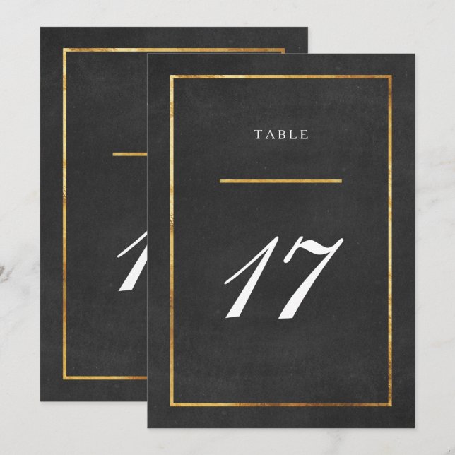 Carte de table noire et or Art déco moderne (Devant / Derrière)