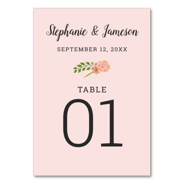Carte de table numérotée Pastel Pink & Peach Hibis (Par défaut)