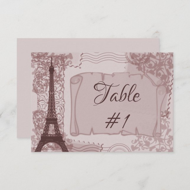 Carte de table rose Parisienne (Devant / Derrière)