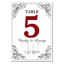 Carte de table rouge et blanche verticale