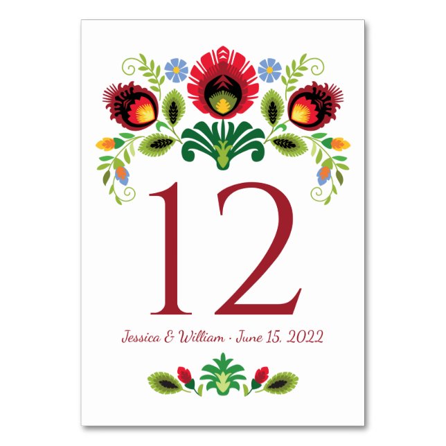 Carte de table rouge Polonaise Fleurs folkloriques (Dos)