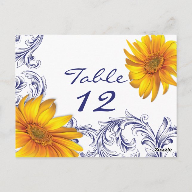 Carte de table Royal Blue and Yellow Sunflowers (Dos)