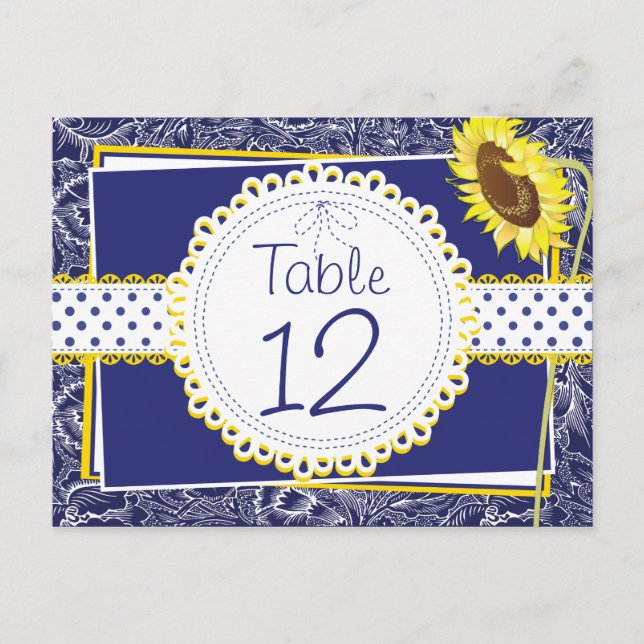 Carte de table Royal Blue and Yellow Sunflowers (Devant)