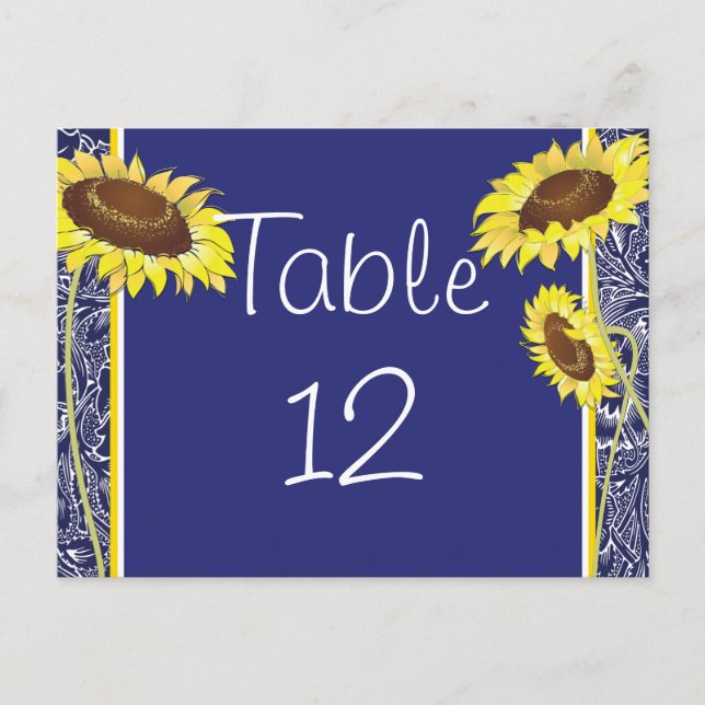 Carte de table Royal Blue and Yellow Sunflowers (Devant)