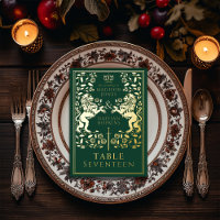 Carte de table verte Royal Medieval Lion Mariage
