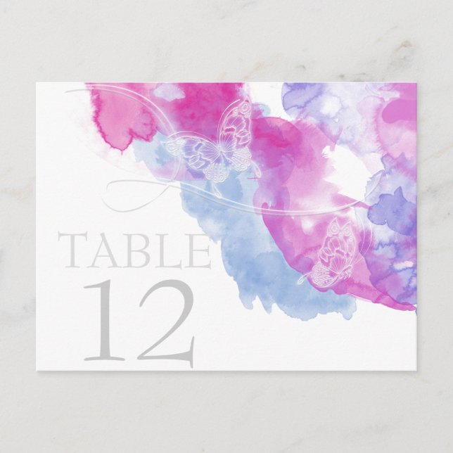 Carte de table Watercolor Butterfly Raspberry Blis (Devant)