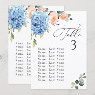 Carte de tableau Blue Hydrangea Numéro de siège Ca