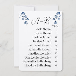 Carte de tableau d'invités de l'alphabet d'eucalyp