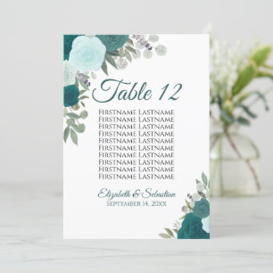 Carte de tableau Mariage Rose turquoise Grande car