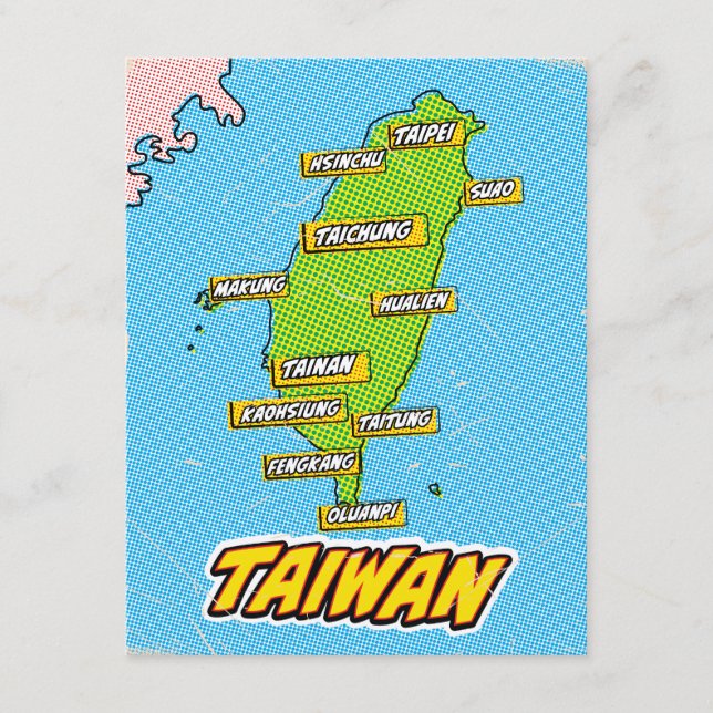 Carte de Taïwan illustrée par Pop Art (Devant)