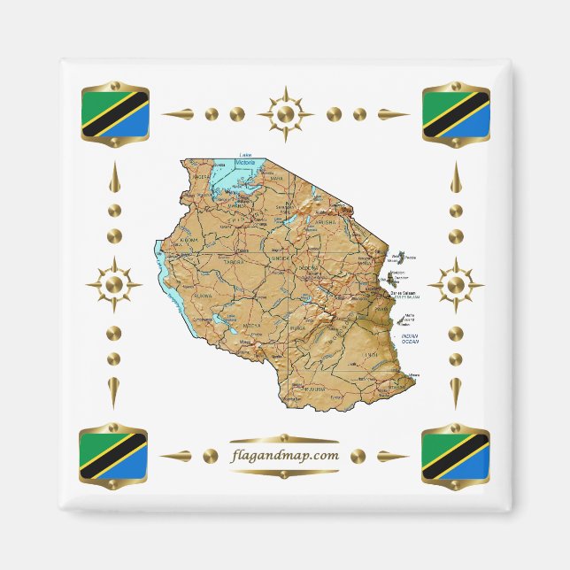 Carte de Tanzanie + Magnet des drapeaux (Devant)
