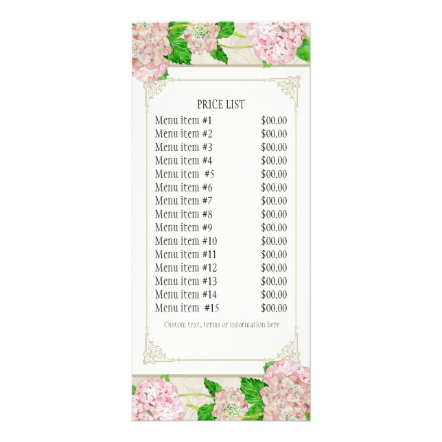 Carte de tarif d'affaires - Rose Hydrangea Florist (Devant)