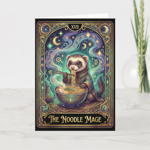 Carte de tarot japonaise kawaii de furet mangeant 