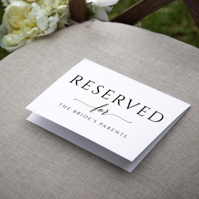 Carte de tente réservée Mariage de calligraphie ro (Elegant, Modern Simple Wedding Reserved Sign Tent Card for Tables or Chairs)