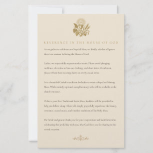 Carte de tenue de mariage pour la messe catholique