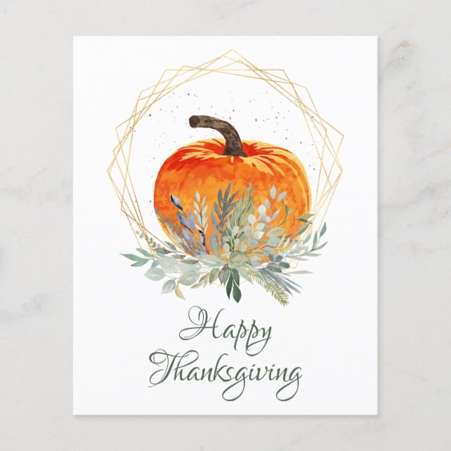 Carte de Thanksgiving Citrouille élégante au budge (Devant)