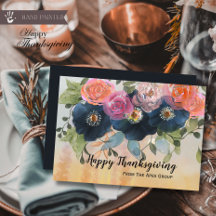 Carte de Thanksgiving d'entreprise Fleurs Bleu Nui