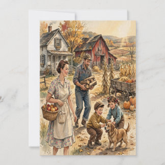 Carte de Thanksgiving familiale rétro des années 1