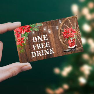 Carte de ticket de boisson gratuite de Noël de cam