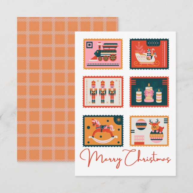 Carte de timbre de Noël Kitschy vintage (Devant / Derrière)