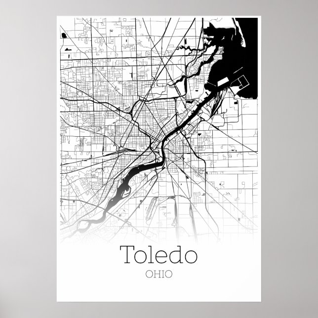 Carte de Tolède - Ohio - Poster de la carte de la  (Devant)