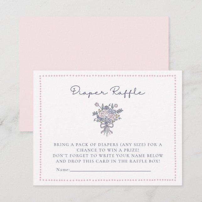 Carte de tombola à cadre pointillé fleurs à la mai (Devant / Derrière)