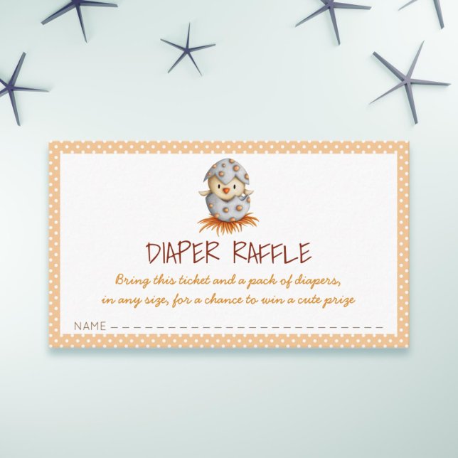 Carte de tombola à couche neutre avec hachure de p (Cute gender neutral baby shower diaper raffle ticket with a bird illustration)