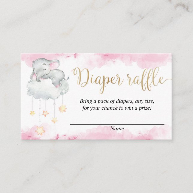 Carte de tombola en or rose joli bébé éléphant (Devant)