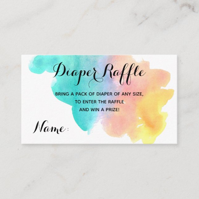 Carte de tombola pour bébé à l'aquarelle arc-en-ci (Devant)