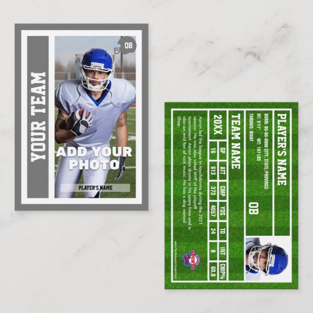 Carte de trading Quart-Bord de Football Personnali (Devant / Derrière)