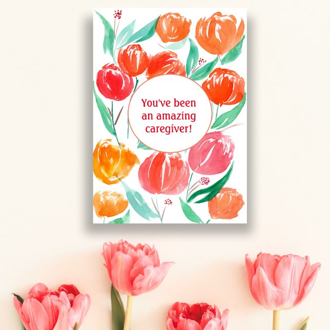 Carte de tulipes d'aquarelle Merci (Express gratitude with tulip-adorned card. Perfect for caregivers, nurses, and volunteers.)