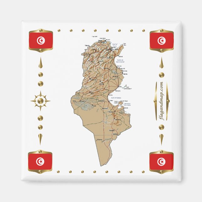 Carte de Tunisie + Magnet des drapeaux (Devant)
