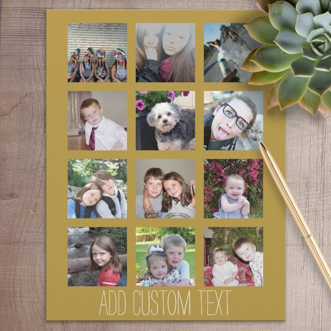 Carte de vacances 12 photos en collage - fond doré (Personalized Stationery)