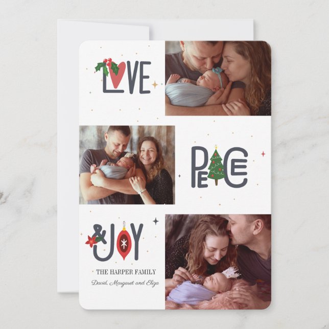 Carte de vacances 3 photos Amour, Paix & Joie (Devant)