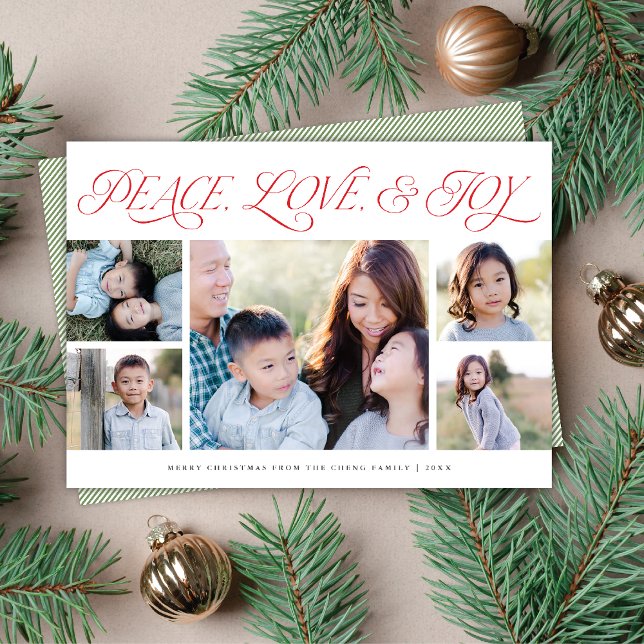 Carte de vacances 5 photos Élégante Paix Amour Joi (Créateur téléchargé)