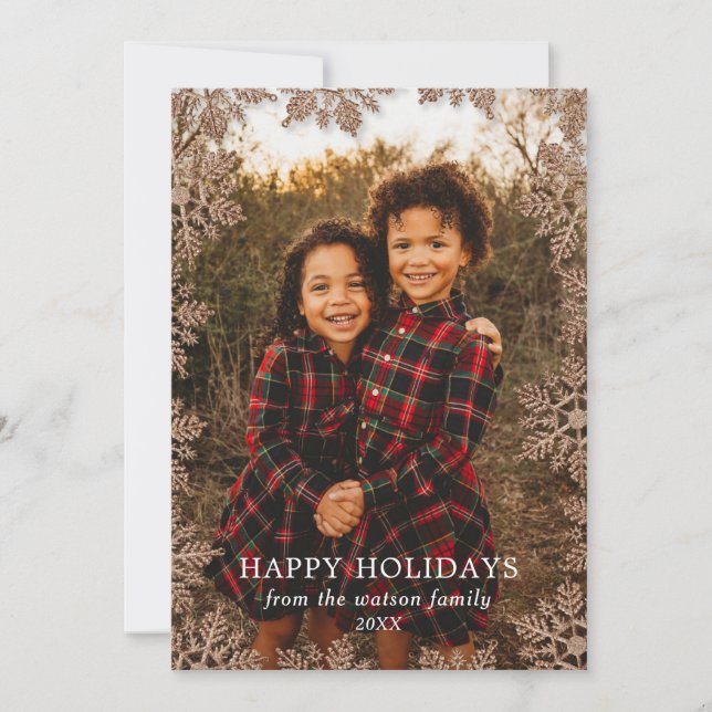 Carte de vacances à bordure de flocon de neige en  (Devant)