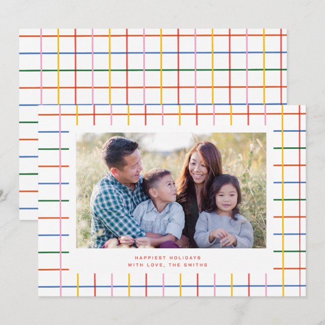 Carte de vacances À damiers photo couleur mignonne (Devant / Derrière)