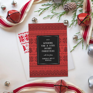 Carte de vacances à motif de pull de Noël rouge