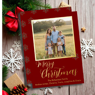 Carte de vacances à papier d'aluminium rouge et or