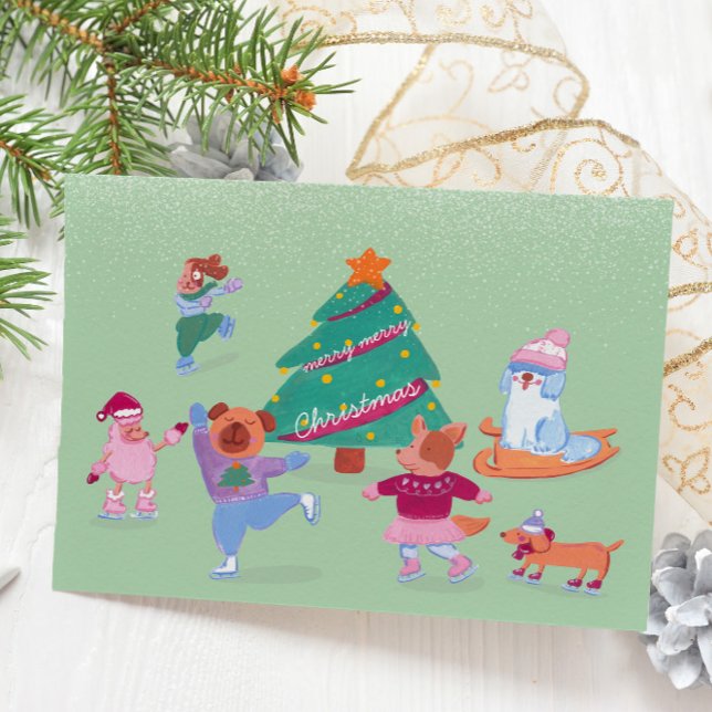 Carte de vacances à patinage sur glace à chiens mi (Créateur téléchargé)