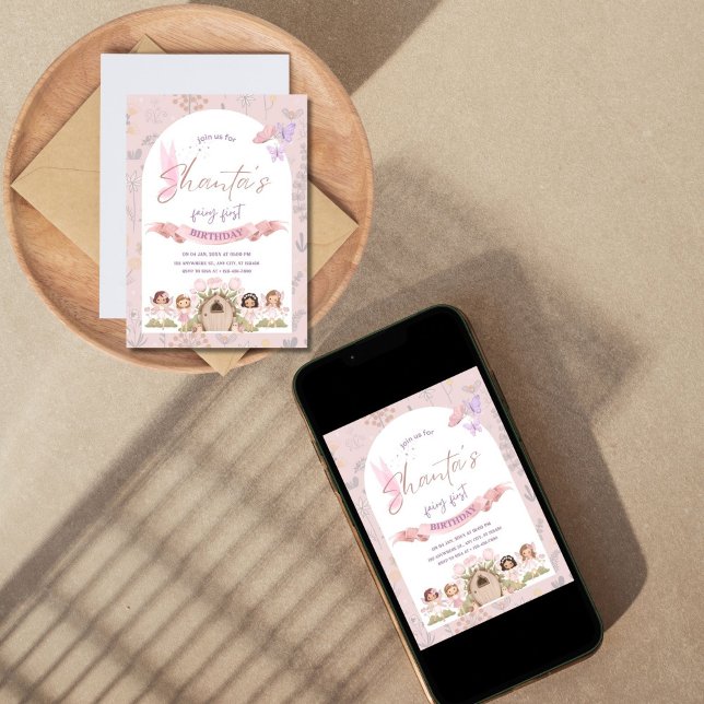 Carte de vacances à plat (Fairy First Birthday Invites)