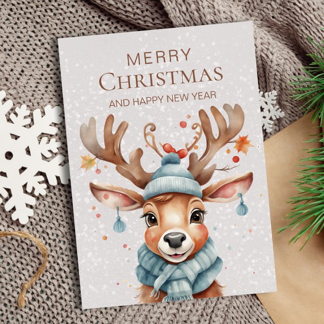 Carte de vacances Aquarelle Reindee Rose (Créateur téléchargé)