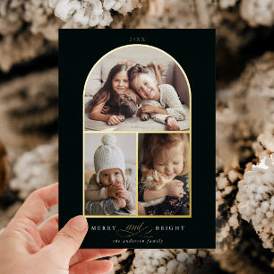 Carte de vacances Arch 3 Photo Merry & Bright avec
