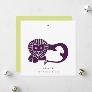 Carte de vacances aubergine Lion et agneau plat