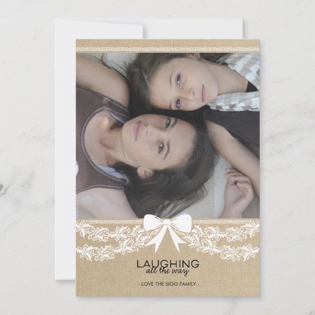 Carte de vacances avec ruban rustique blanc et gui (Devant)