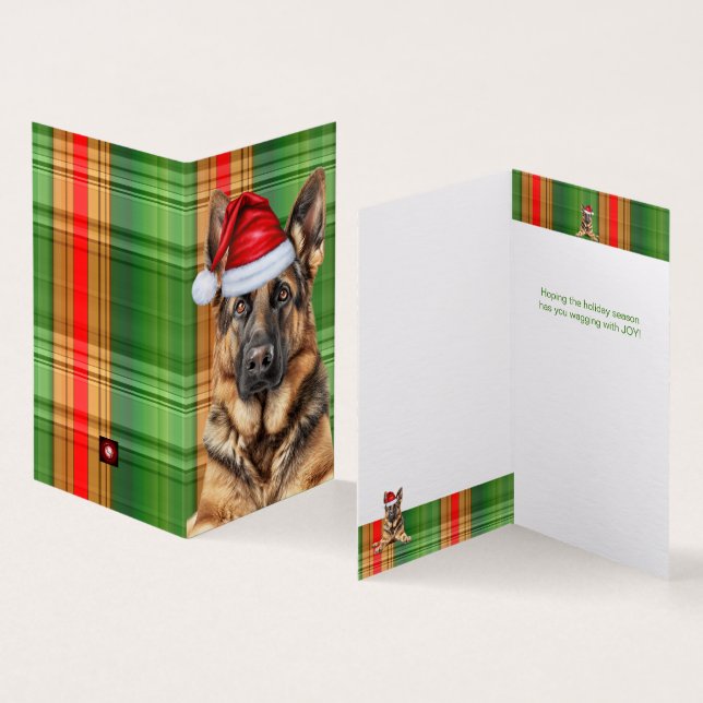 Carte de vacances berger allemande Chien rouge ver (Inside and Outside)